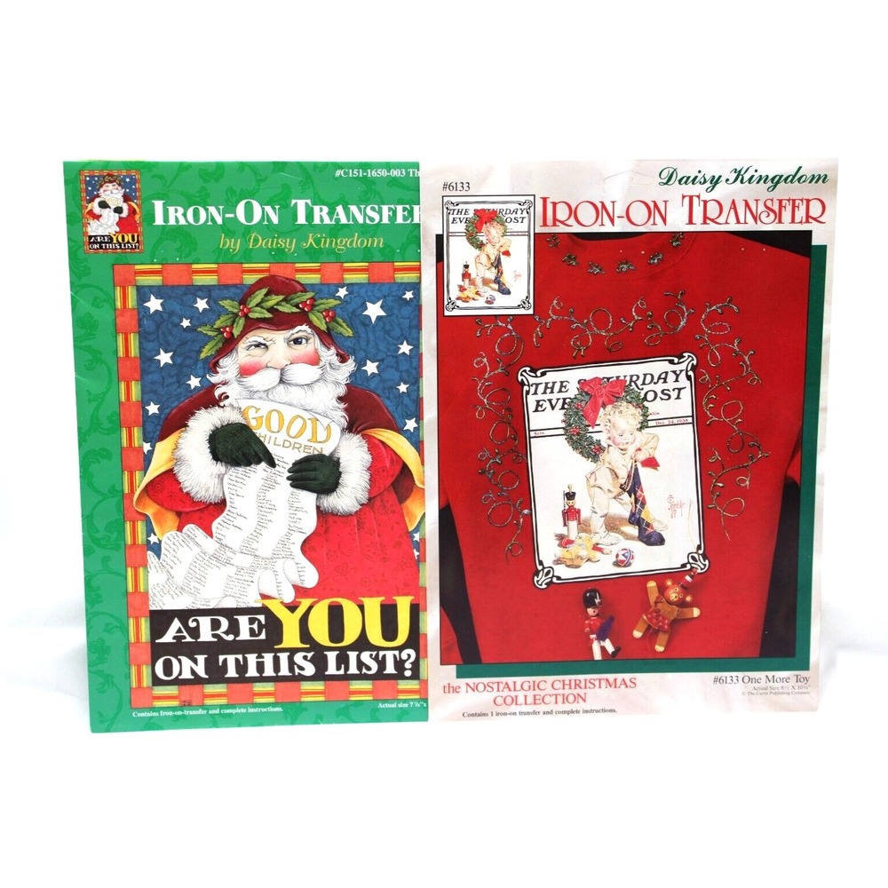 90s Christmas Iron‎ On Transfers Daisy Kingdom  NEW  Santa Sat Evening Post VTG